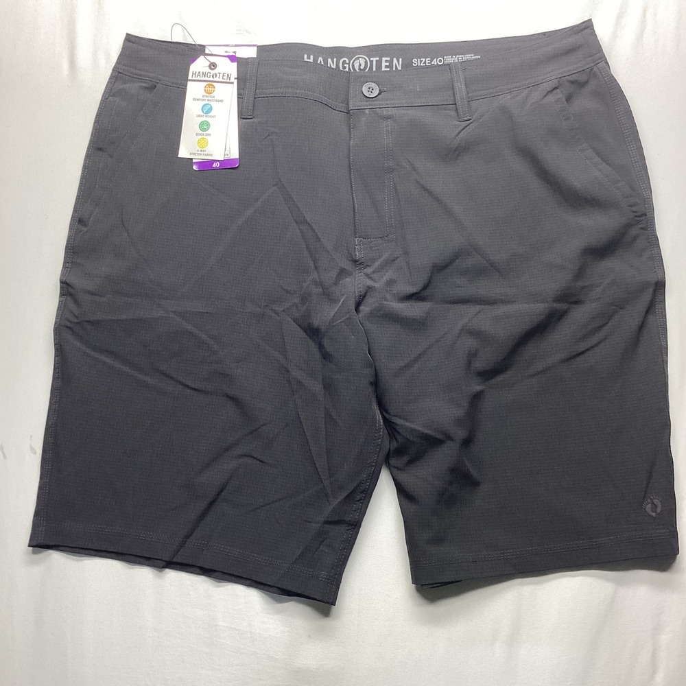 Hang Ten Mens Hybrid Shorts Meteorite Gray 4-Way Stretch Quick Dry Size 40